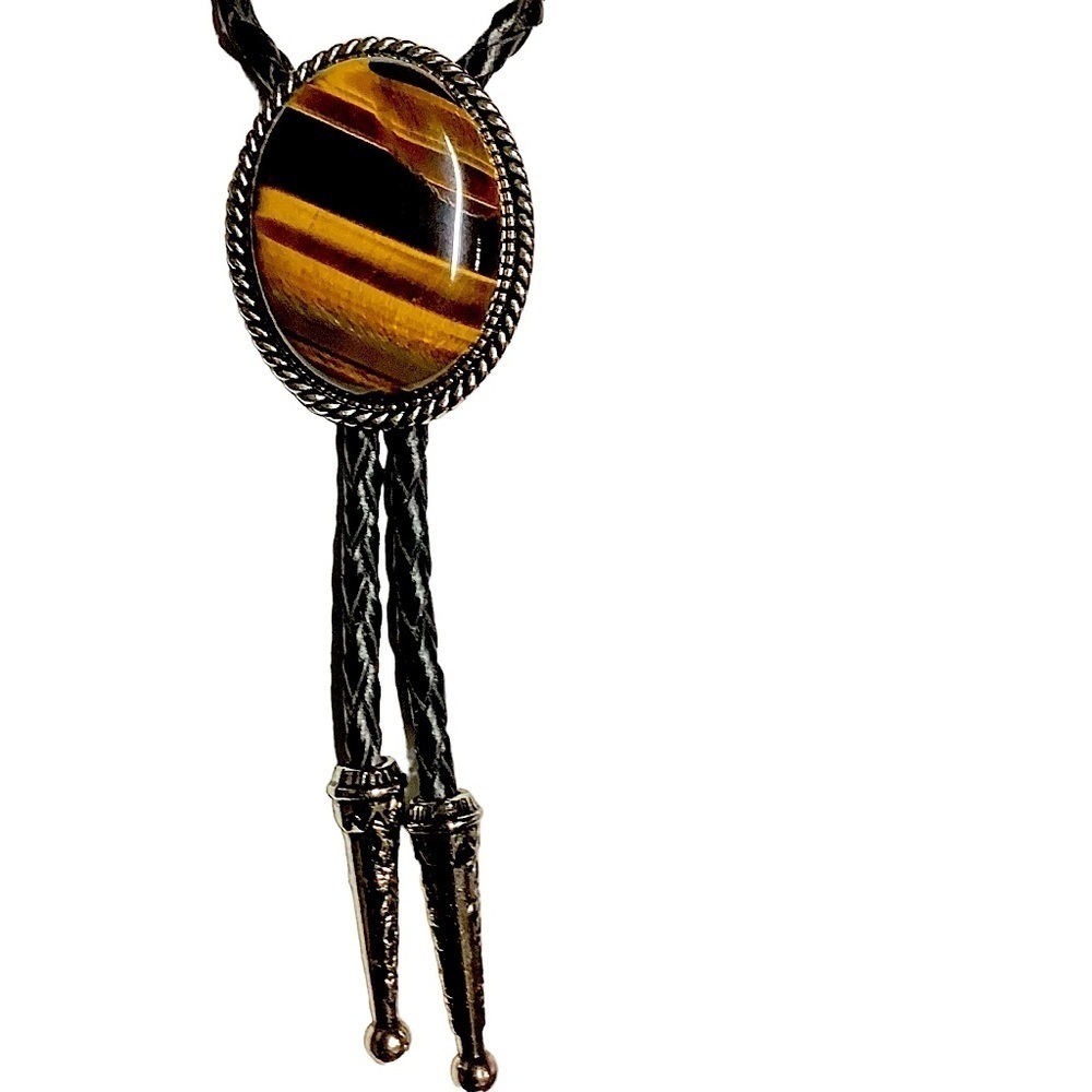 Huya Stone Bolo Tie Western Cowgirl Style Necktie Leather Style Braided Cord